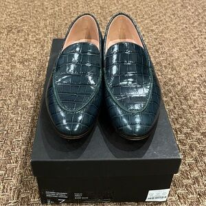 J. Crew Modern Academy Dark Moss Croc-Embossed Leather Loafers